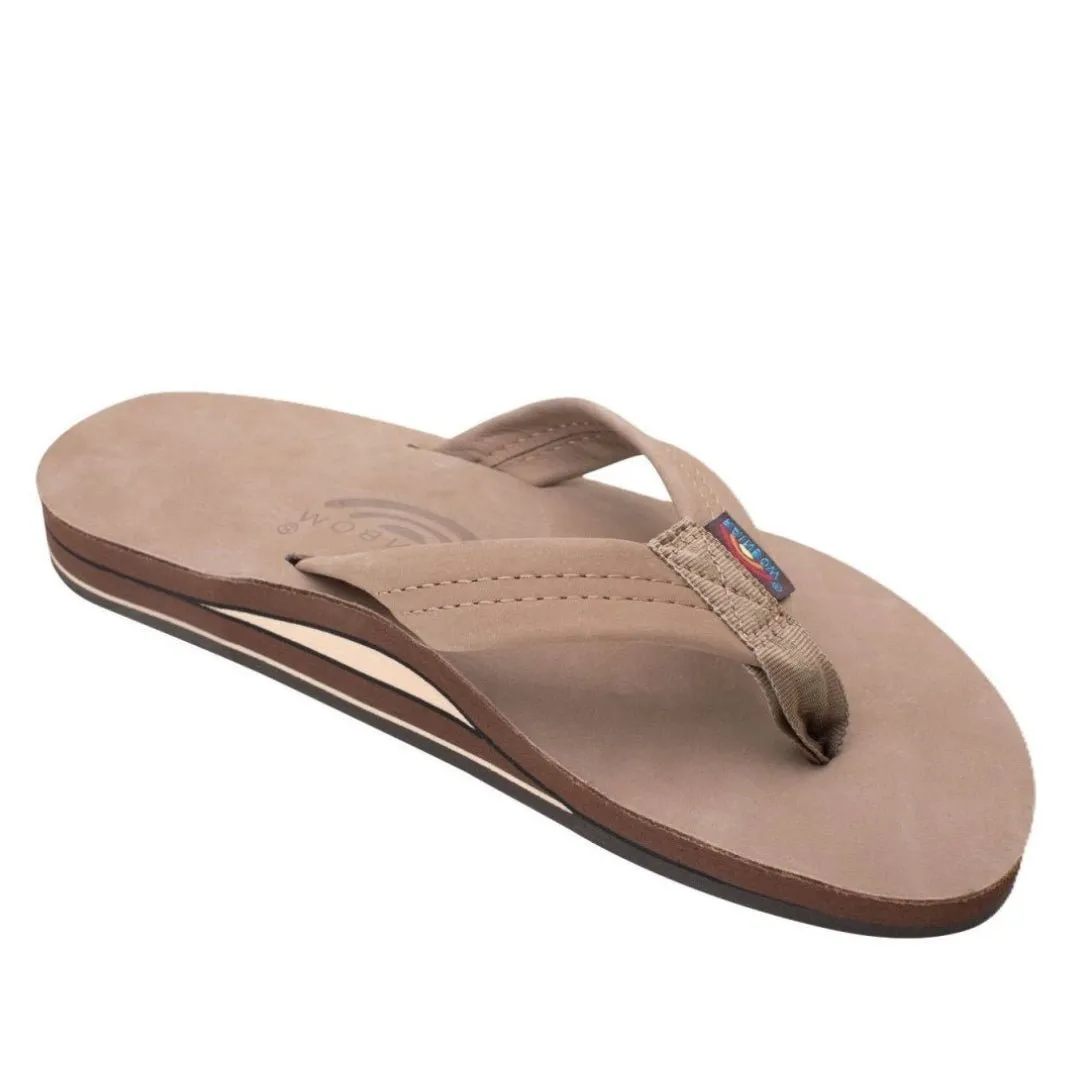 Rainbow Sandals Men's Leather Double Layer Wide Strap Dark Brown Flip Flop