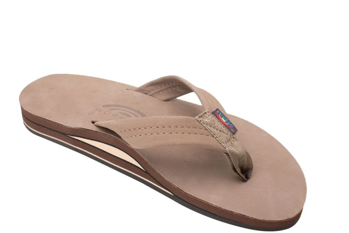 Rainbow Sandals Men's Leather Double Layer Wide Strap Dark Brown Flip Flop