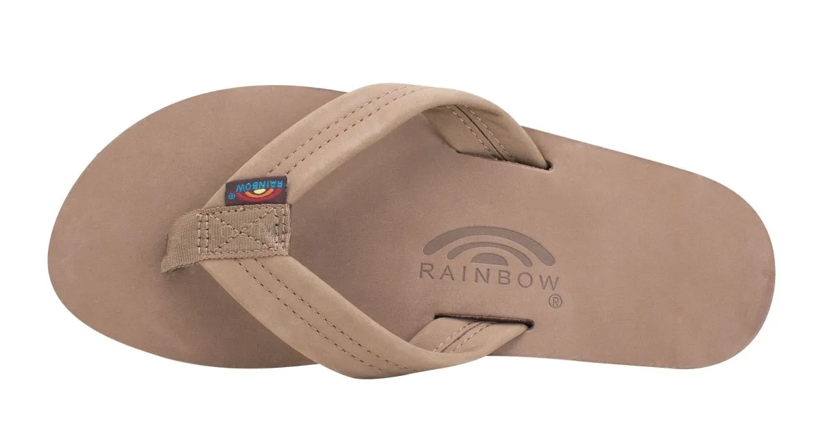 Rainbow Sandals Men's Leather Double Layer Wide Strap Dark Brown Flip Flop