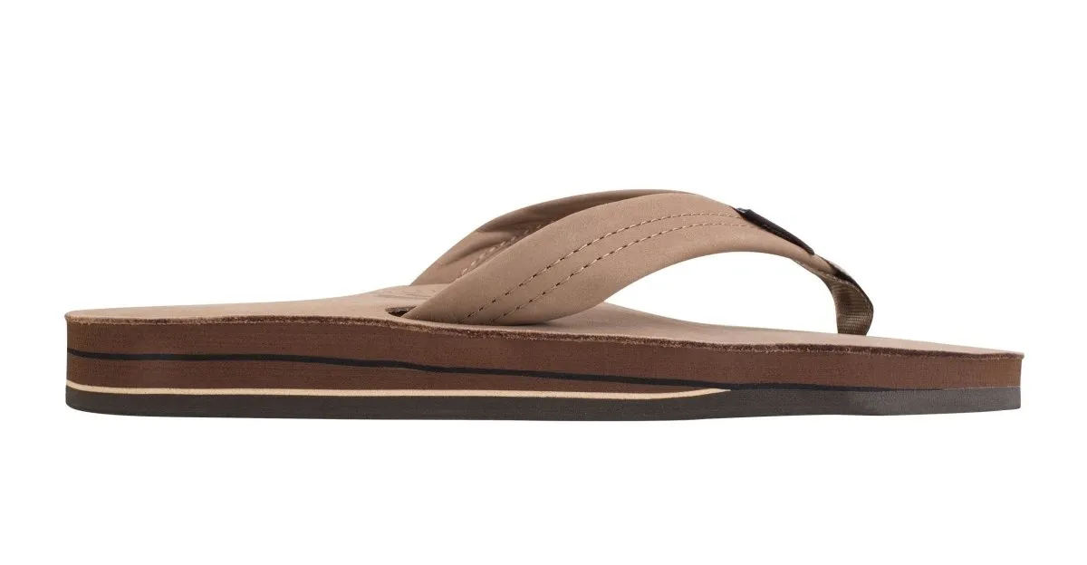 Rainbow Sandals Men's Leather Double Layer Wide Strap Dark Brown Flip Flop