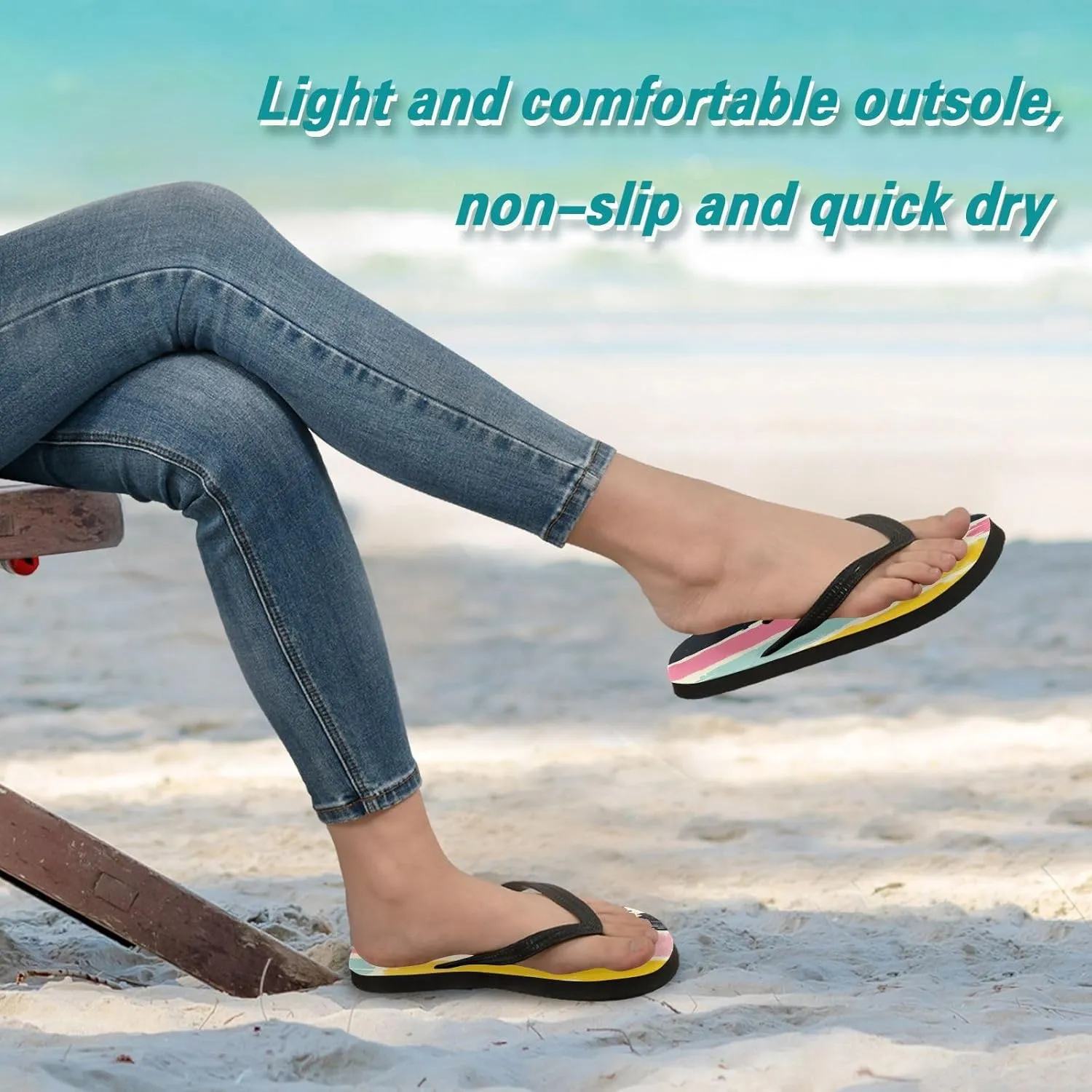 Rainbow Stripe Flip Flop Beach Summer Casual Sandal for Women & Men Shower Shoes XS