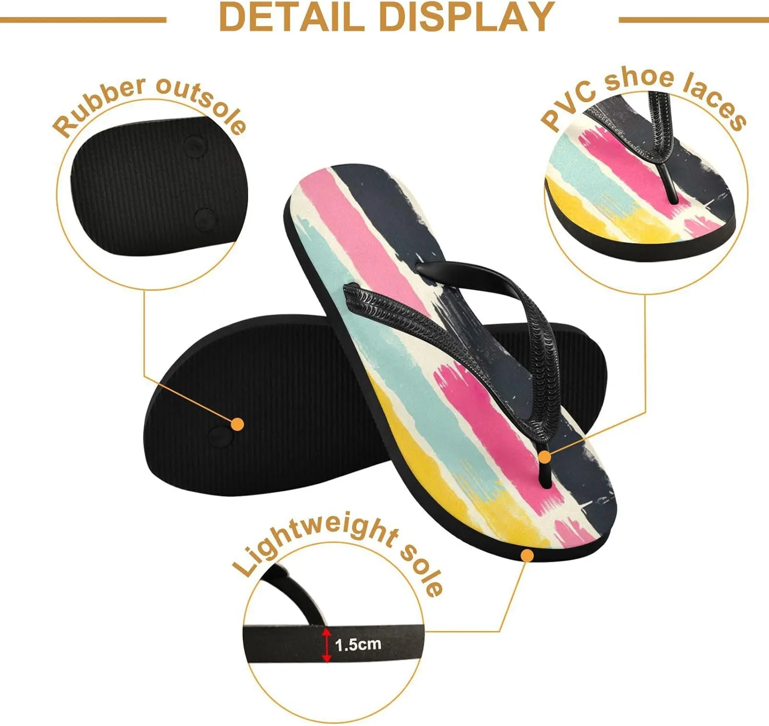 Rainbow Stripe Flip Flop Beach Summer Casual Sandal for Women & Men Shower Shoes XS