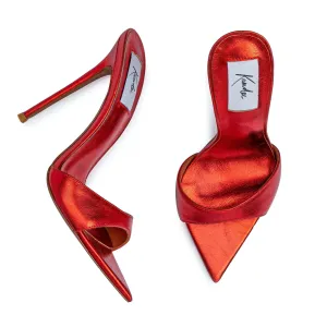 RED METALLIC LEATHER MULES