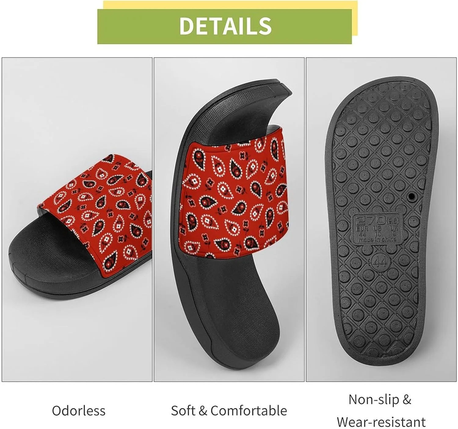 Red Paisley Bandana House Slippers for Women Men Shower Slides Bathroom Sandals