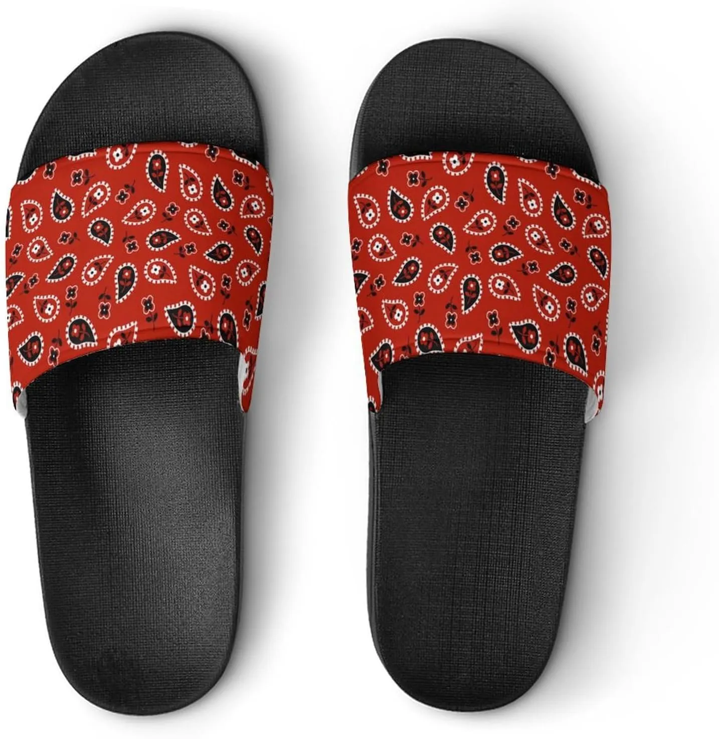 Red Paisley Bandana House Slippers for Women Men Shower Slides Bathroom Sandals