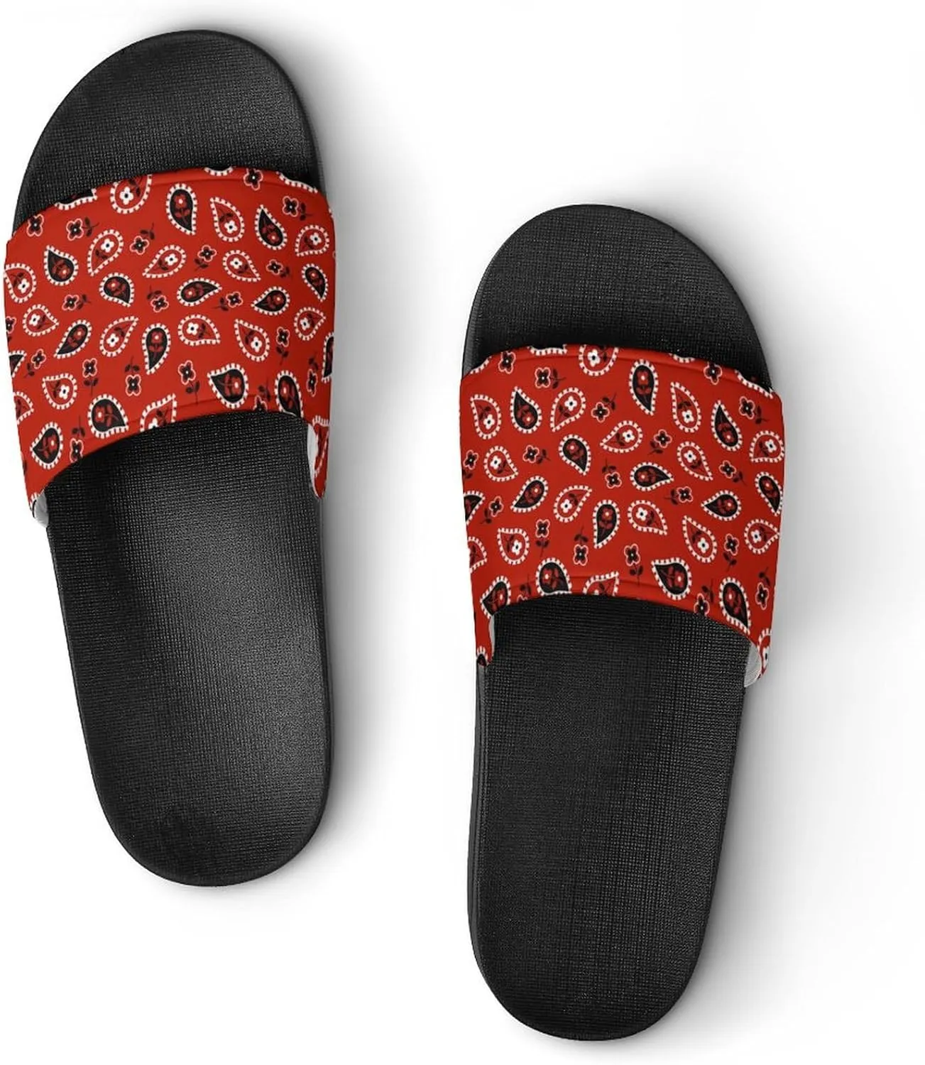 Red Paisley Bandana House Slippers for Women Men Shower Slides Bathroom Sandals
