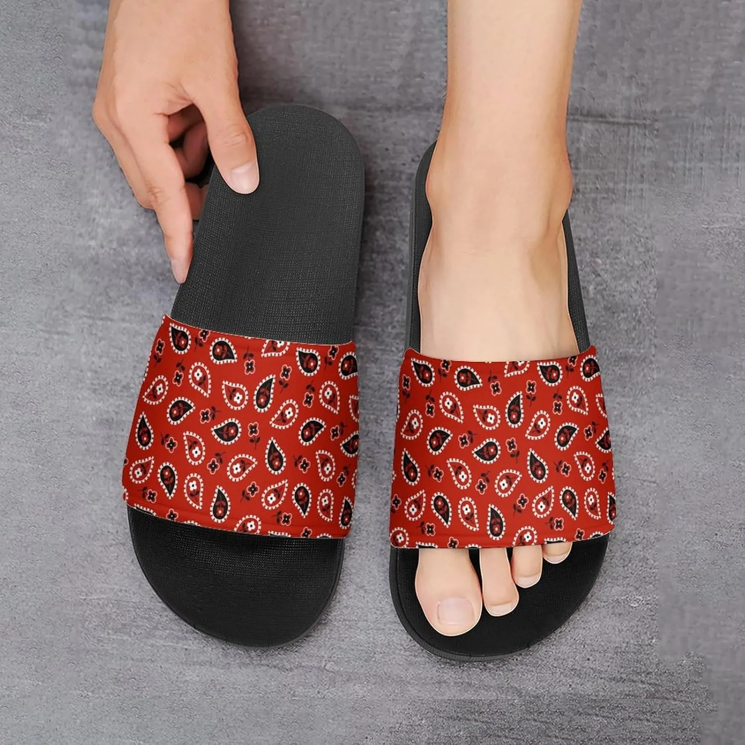 Red Paisley Bandana House Slippers for Women Men Shower Slides Bathroom Sandals