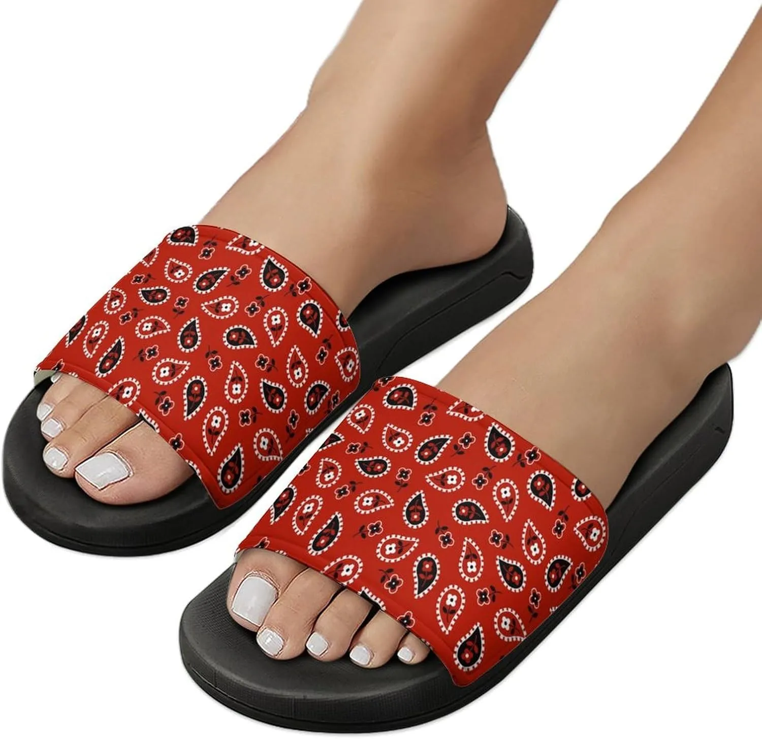 Red Paisley Bandana House Slippers for Women Men Shower Slides Bathroom Sandals