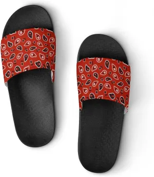 Red Paisley Bandana House Slippers for Women Men Shower Slides Bathroom Sandals