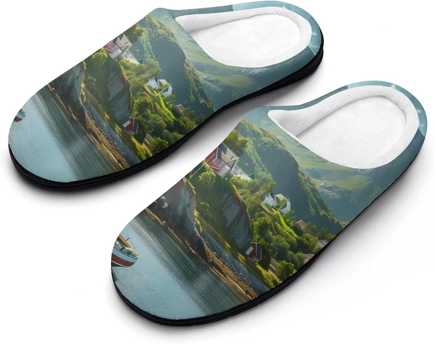 _Reine Village Lofoten Islands Norway Men's House Slippers Warm Home Shoes with Non-Slip Rubber Sole for Home Travel