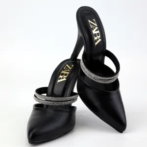 Rhinestone Decor Pointed Toe Mules Heels #10998 #22