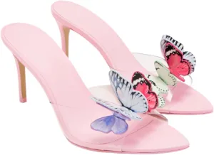 Richealnana Women's Butterfly Transparent Mule Stiletto High Heel Slip On Pointed Toe Sandals