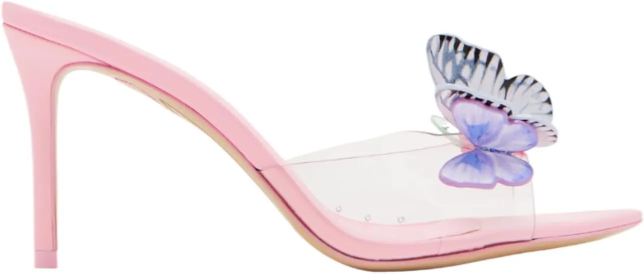 Richealnana Women's Butterfly Transparent Mule Stiletto High Heel Slip On Pointed Toe Sandals