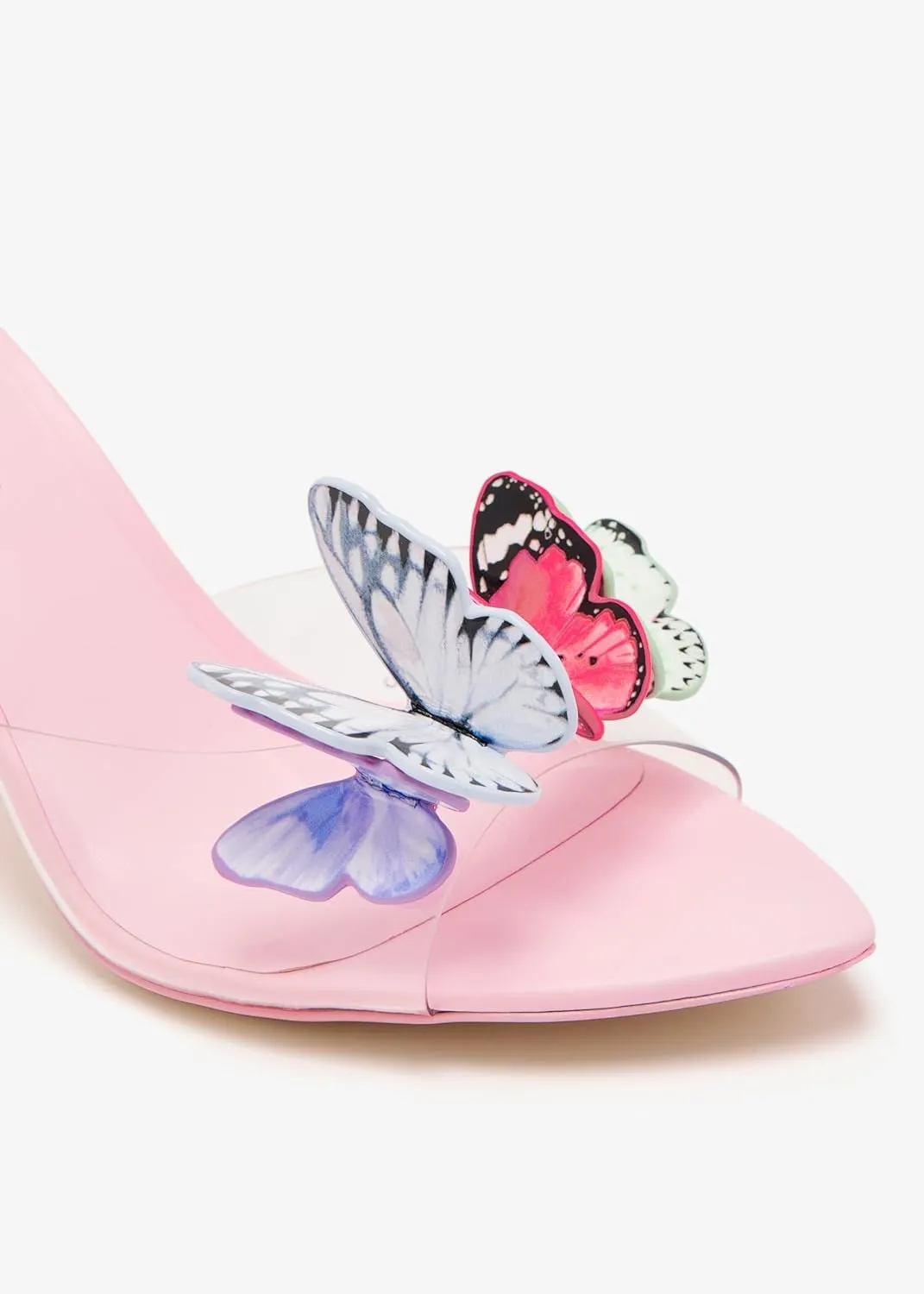 Richealnana Women's Butterfly Transparent Mule Stiletto High Heel Slip On Pointed Toe Sandals