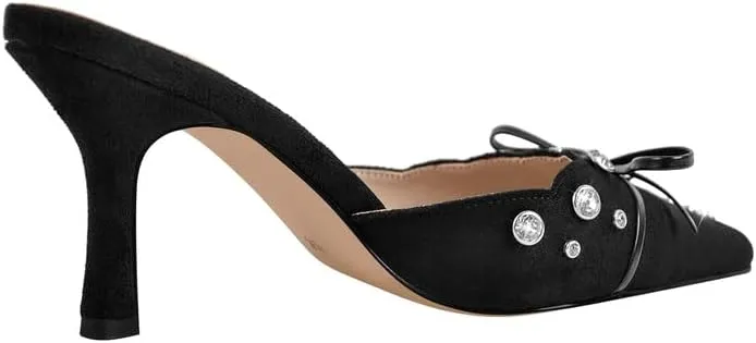 Richealnana Women's Pointed Toe Bow Mule Sandals Party Wedding High Heel Pumps