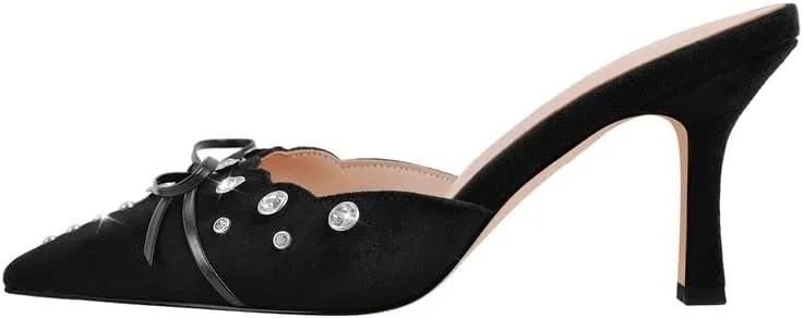 Richealnana Women's Pointed Toe Bow Mule Sandals Party Wedding High Heel Pumps