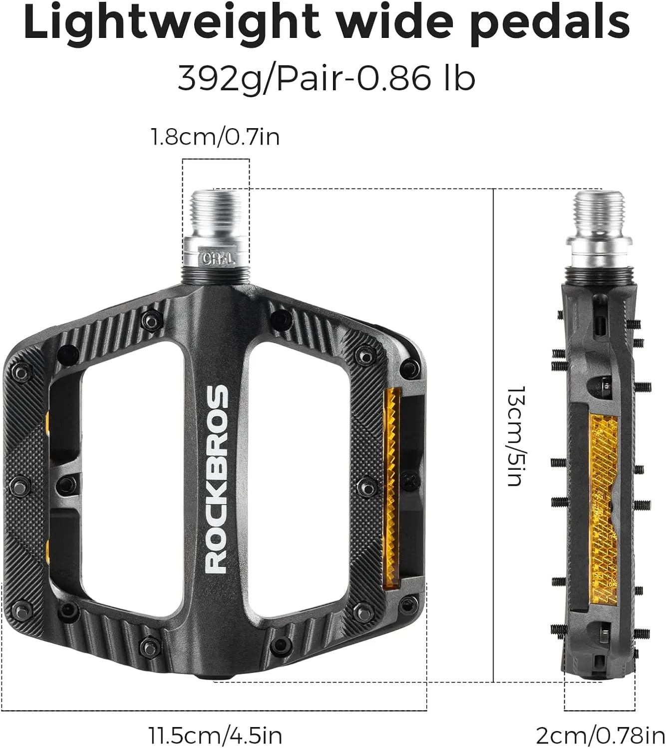 ROCKBROS Mountain Bike Pedals Bicycle Nylon Pedals 9/16 Inch Sealed Bearing Lightweight Platform for Road Mountain BMX MTB Bike