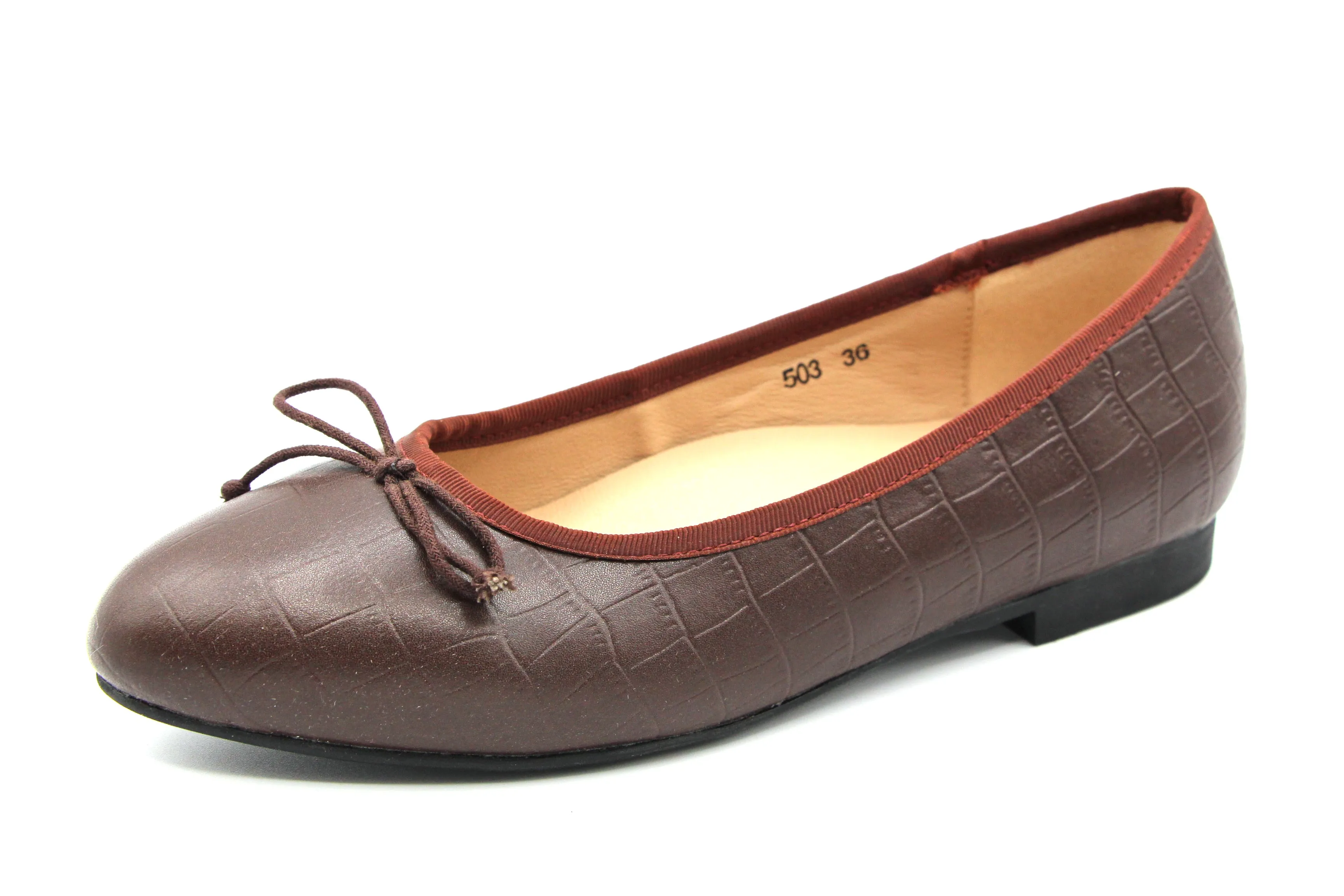 Ruby  Brown Croc Ballet Flat With Bow 503