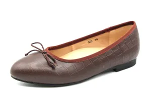 Ruby  Brown Croc Ballet Flat With Bow 503