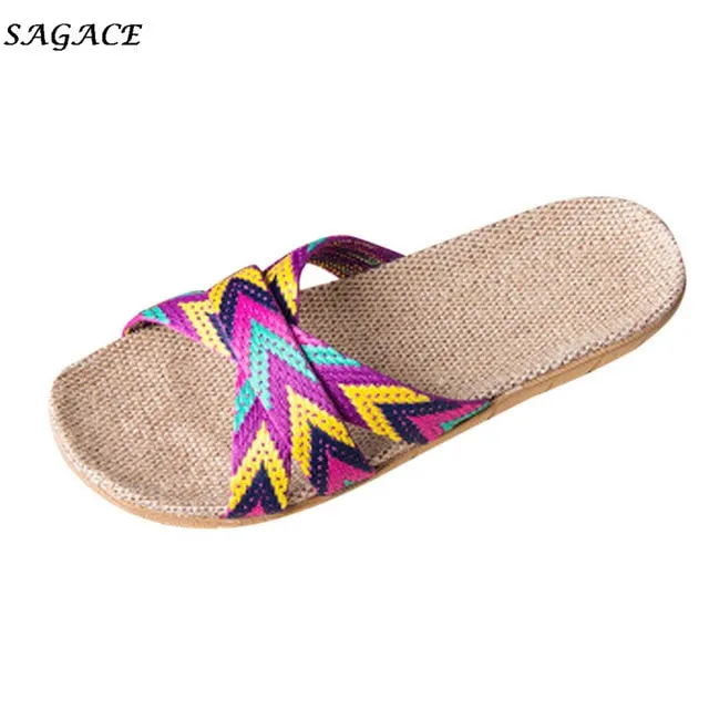 SAGACE 2018 shoes Women Men Anti-slip Linen Home Indoor Summer Open Toe Flats Shoes Slippers sapato calzado zapatos mujer