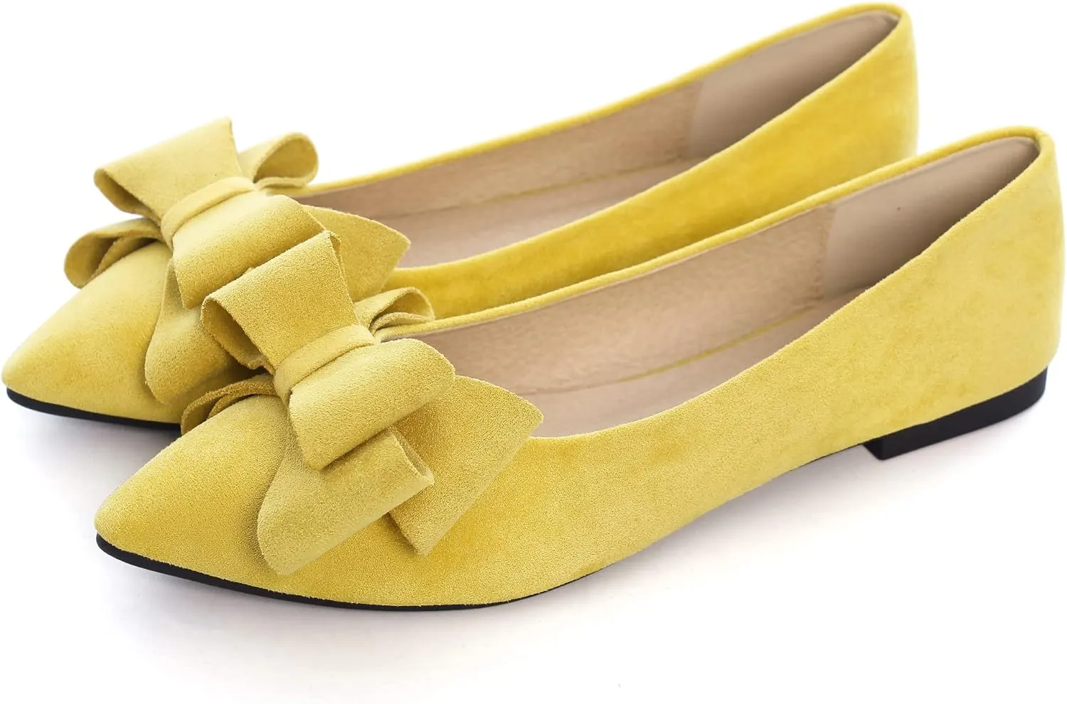SAILING LU Bowknot Ballet Flats Womens Pointy Toe Casual Flat Shoes Suede Dress Shoes Wear to Work Slip On Moccasins