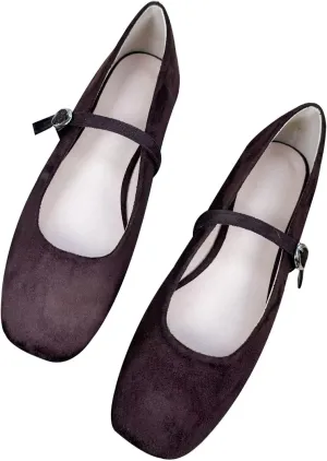 SAILING LU Women's Mary Jane Ballet Flats Square Toe Flat Shoes Suede Dress Shoes Comfortable Wear to Work Slip On Moccasins