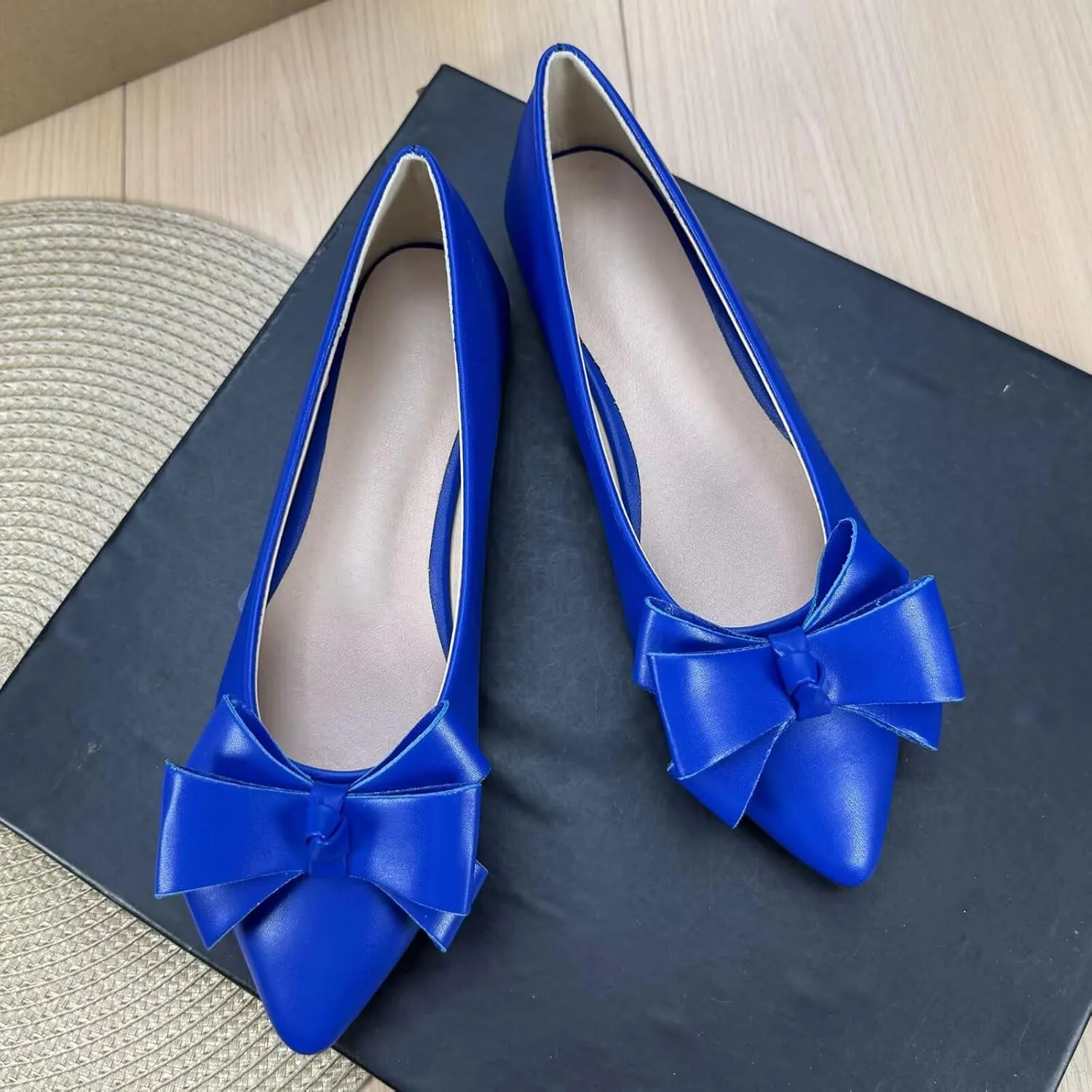 SAILING LU Womens Pointed Toe Ballet Flats Cute Bow-Knot Comfortable Loafers Formal Business Suede Slip On Dressy Walking Shoes