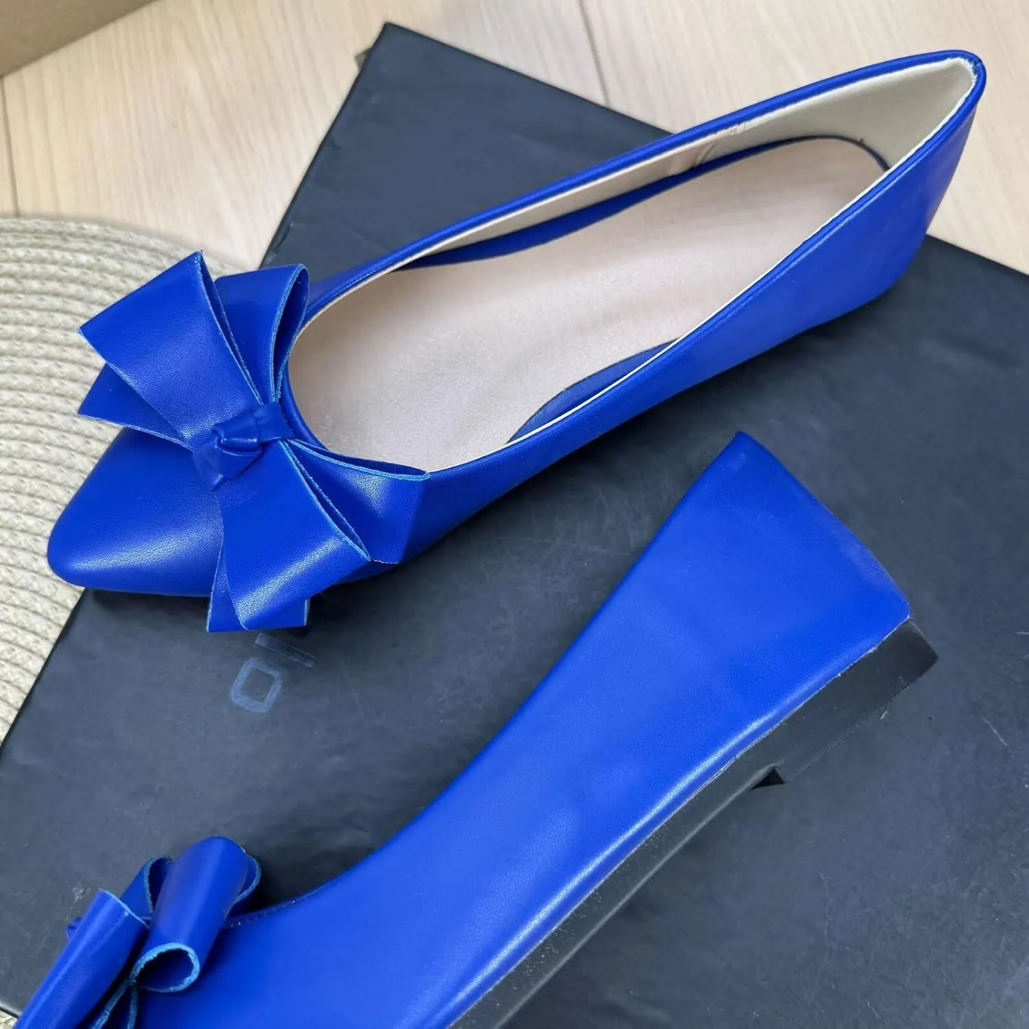 SAILING LU Womens Pointed Toe Ballet Flats Cute Bow-Knot Comfortable Loafers Formal Business Suede Slip On Dressy Walking Shoes