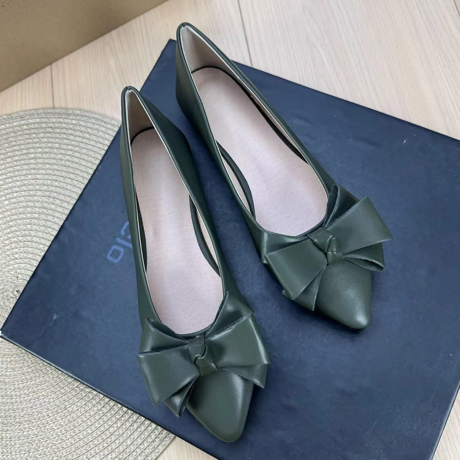 SAILING LU Womens Pointed Toe Ballet Flats Cute Bow-Knot Comfortable Loafers Formal Business Suede Slip On Dressy Walking Shoes