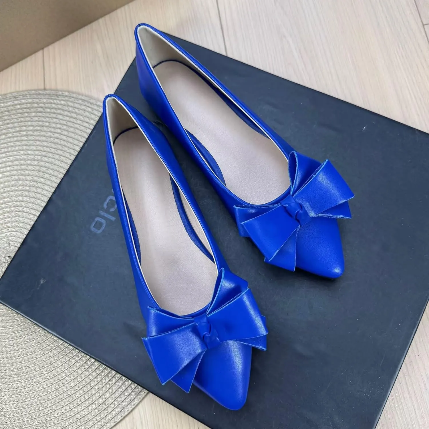 SAILING LU Womens Pointed Toe Ballet Flats Cute Bow-Knot Comfortable Loafers Formal Business Suede Slip On Dressy Walking Shoes