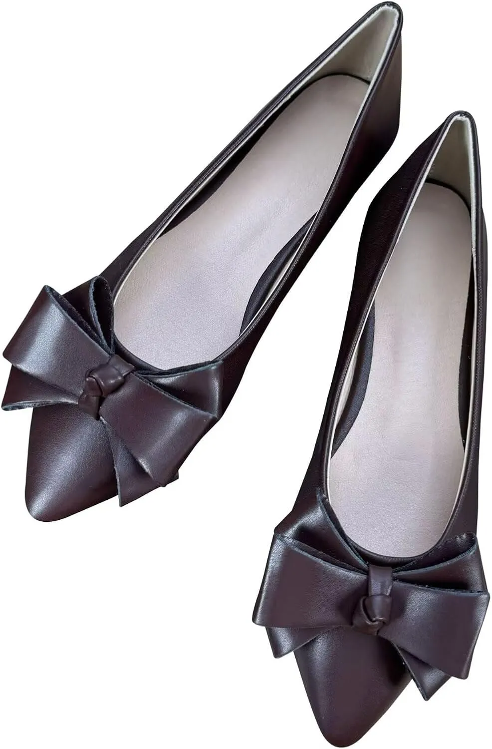SAILING LU Womens Pointed Toe Ballet Flats Cute Bow-Knot Comfortable Loafers Formal Business Suede Slip On Dressy Walking Shoes