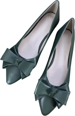 SAILING LU Womens Pointed Toe Ballet Flats Cute Bow-Knot Comfortable Loafers Formal Business Suede Slip On Dressy Walking Shoes