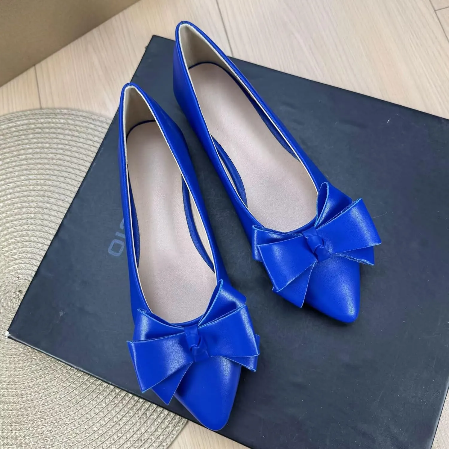 SAILING LU Womens Pointed Toe Ballet Flats Cute Bow-Knot Comfortable Loafers Formal Business Suede Slip On Dressy Walking Shoes