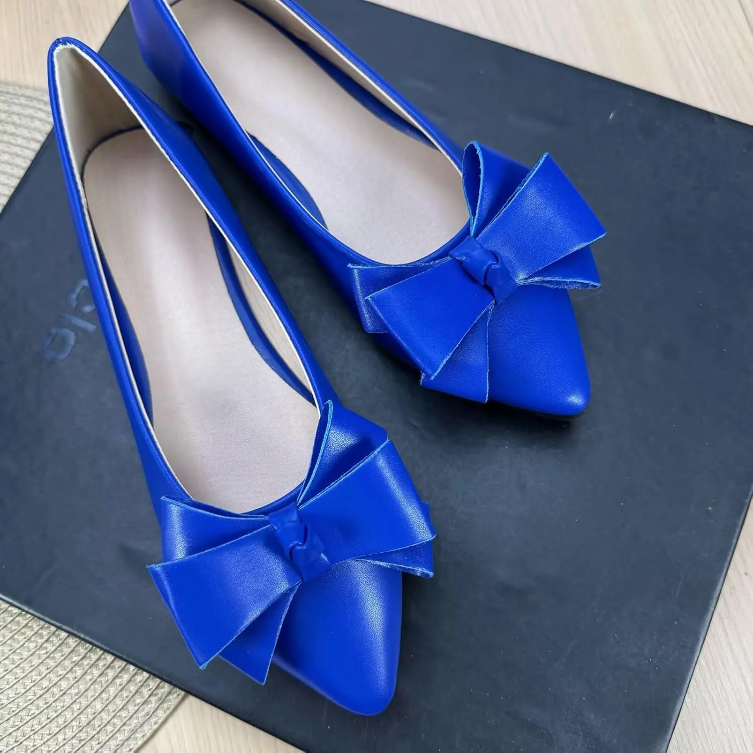 SAILING LU Womens Pointed Toe Ballet Flats Cute Bow-Knot Comfortable Loafers Formal Business Suede Slip On Dressy Walking Shoes