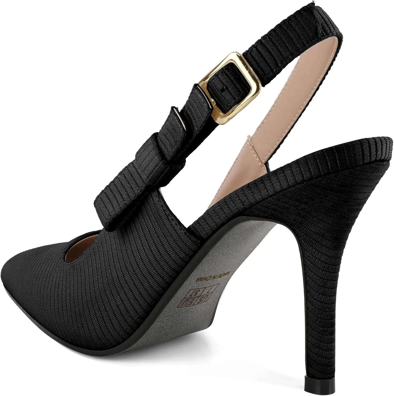 SAMMITOP Womens Slingback High Heels Pointed Toe Stiletto Bowknot Pumps Knitted Slip On Fashion Wedding Bridal Prom Dress Shoes 3.5 Inch