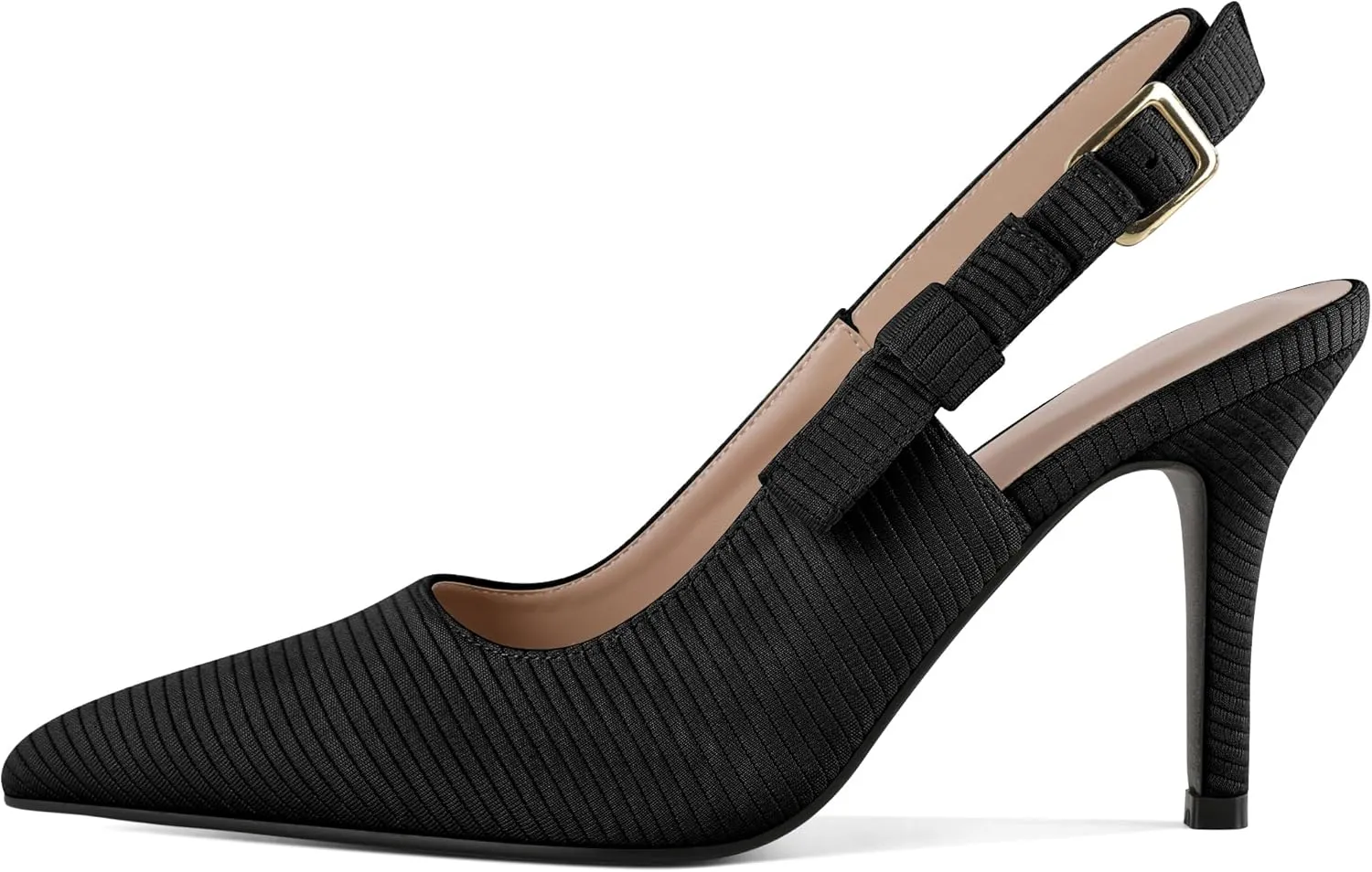 SAMMITOP Womens Slingback High Heels Pointed Toe Stiletto Bowknot Pumps Knitted Slip On Fashion Wedding Bridal Prom Dress Shoes 3.5 Inch
