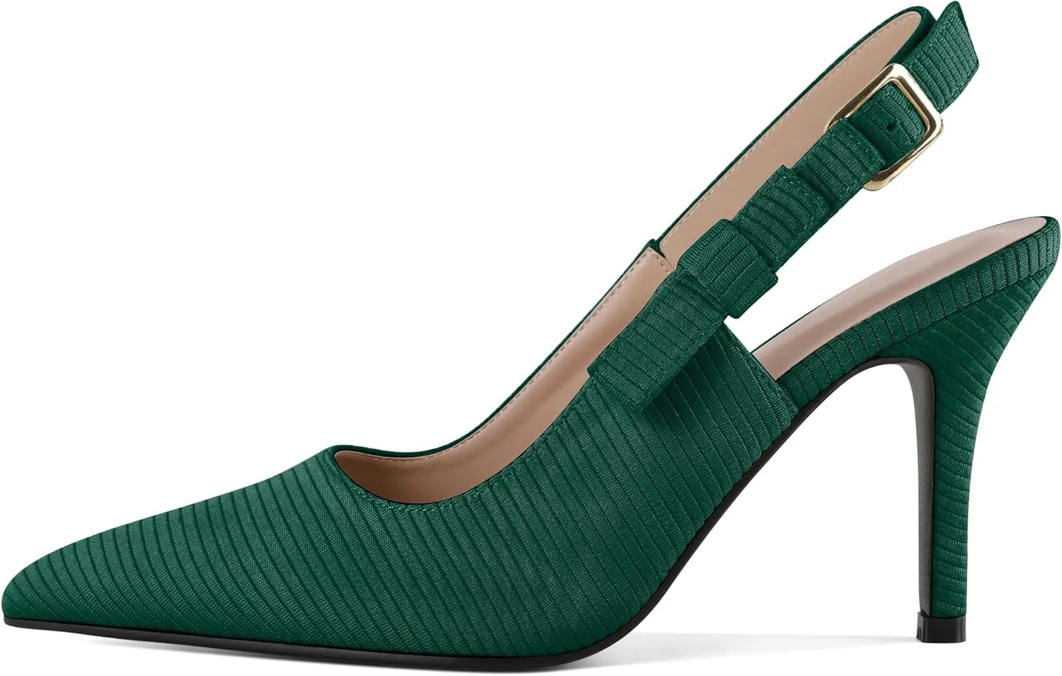 SAMMITOP Womens Slingback High Heels Pointed Toe Stiletto Bowknot Pumps Knitted Slip On Fashion Wedding Bridal Prom Dress Shoes 3.5 Inch