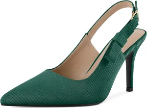 SAMMITOP Womens Slingback High Heels Pointed Toe Stiletto Bowknot Pumps Knitted Slip On Fashion Wedding Bridal Prom Dress Shoes 3.5 Inch