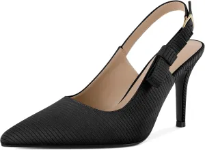 SAMMITOP Womens Slingback High Heels Pointed Toe Stiletto Bowknot Pumps Knitted Slip On Fashion Wedding Bridal Prom Dress Shoes 3.5 Inch