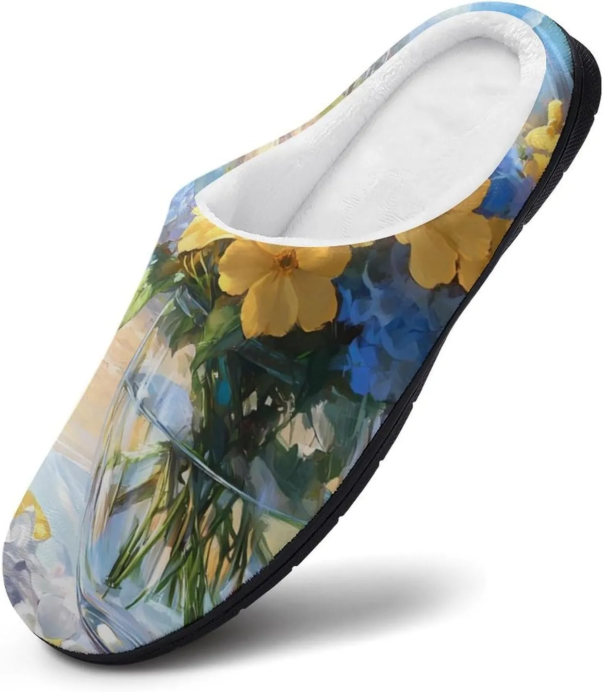 Seaside Bouquet Hydrangea Flowers Plush Slippers Anti-slip Footwear Cotton House Shoes for Men Indoor Outdoor