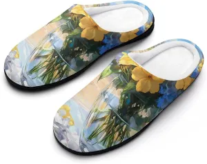 Seaside Bouquet Hydrangea Flowers Plush Slippers Anti-slip Footwear Cotton House Shoes for Men Indoor Outdoor