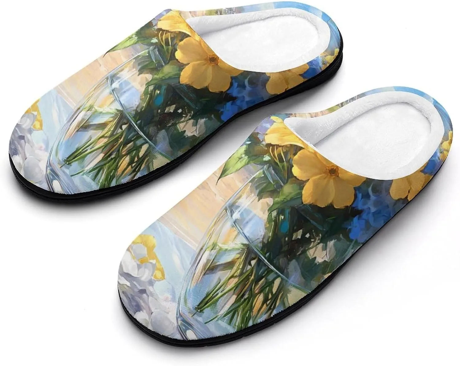 Seaside Bouquet Hydrangea Flowers Plush Slippers Anti-slip Footwear Cotton House Shoes for Men Indoor Outdoor