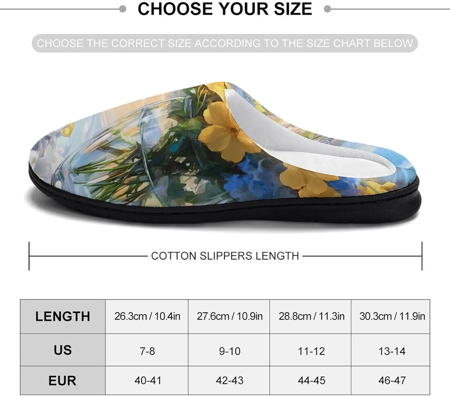 Seaside Bouquet Hydrangea Flowers Plush Slippers Anti-slip Footwear Cotton House Shoes for Men Indoor Outdoor
