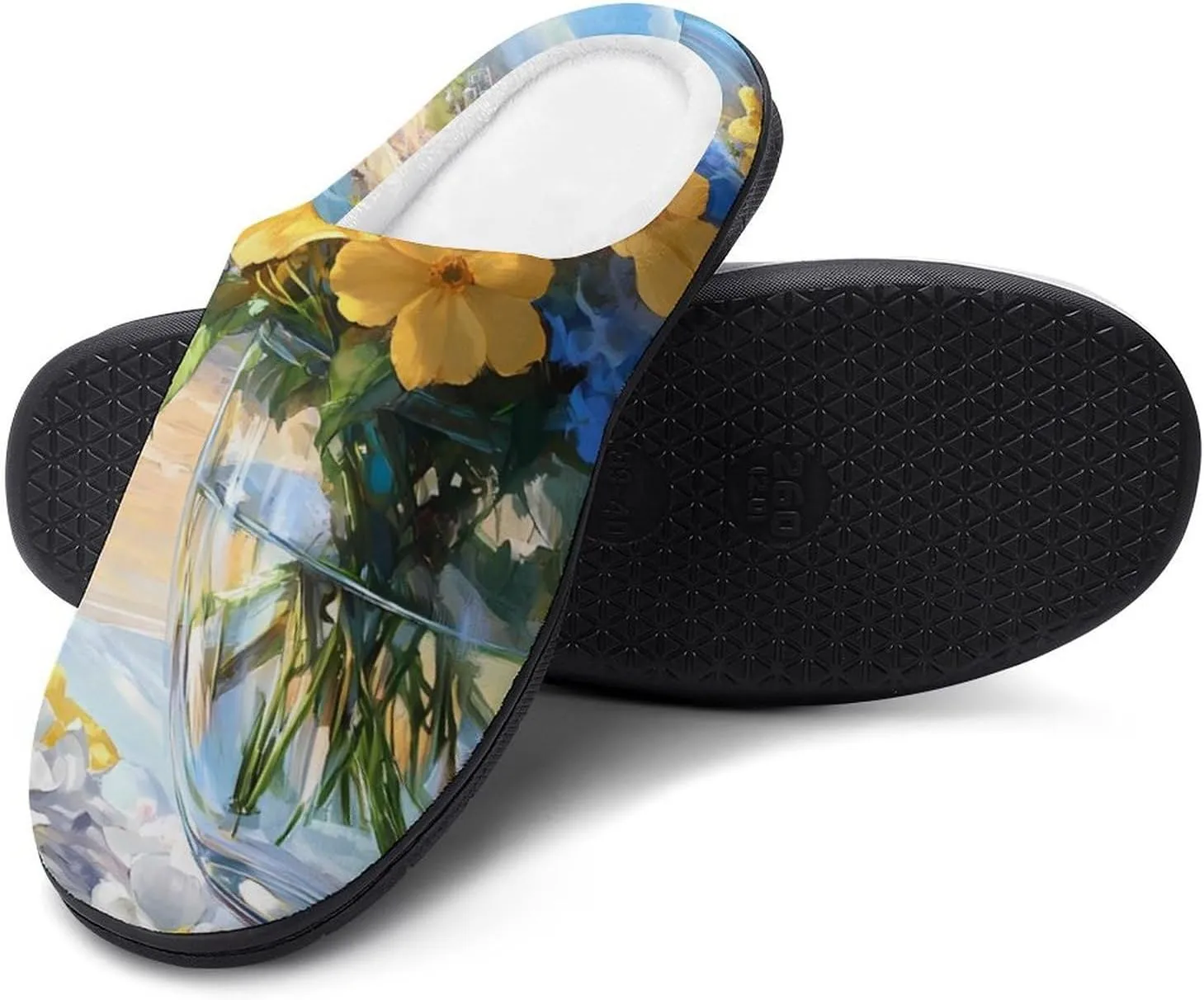 Seaside Bouquet Hydrangea Flowers Plush Slippers Anti-slip Footwear Cotton House Shoes for Men Indoor Outdoor