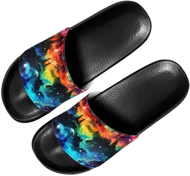 Semioury Geometry Summer Slippers for Women Galaxy Forest Travel Cozy Soft Comfy Thick Shoes Beach Sandal Bathroom Slipper