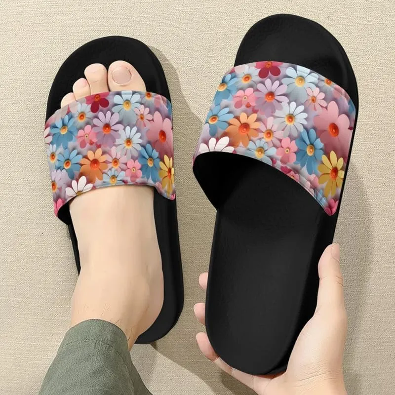 Semioury Women's Relief Soft House Summer Slippers Daisy Galaxy Indoor Outdoor Slippers Massage House Open Toe Spa Slippers