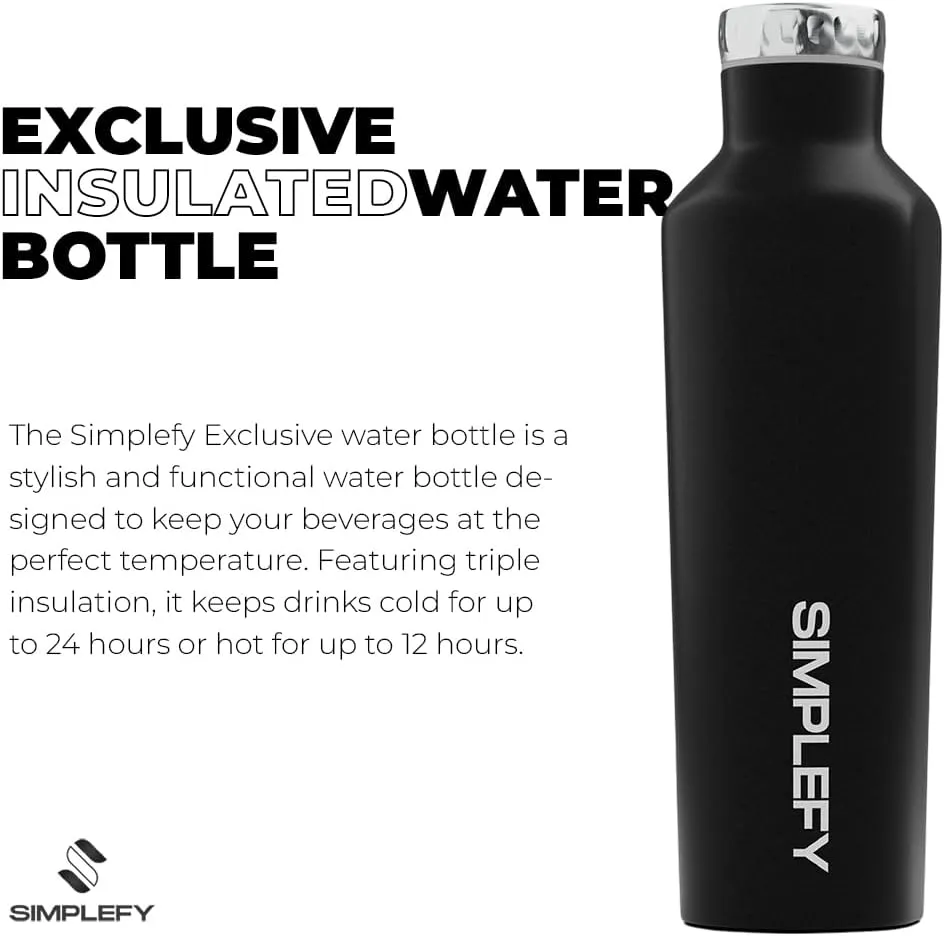 Simplefy Exclusive Insulated Water Bottle with Screw-On Cap16oz Triple Wall Stainless Steel Thermos, BPA-Free