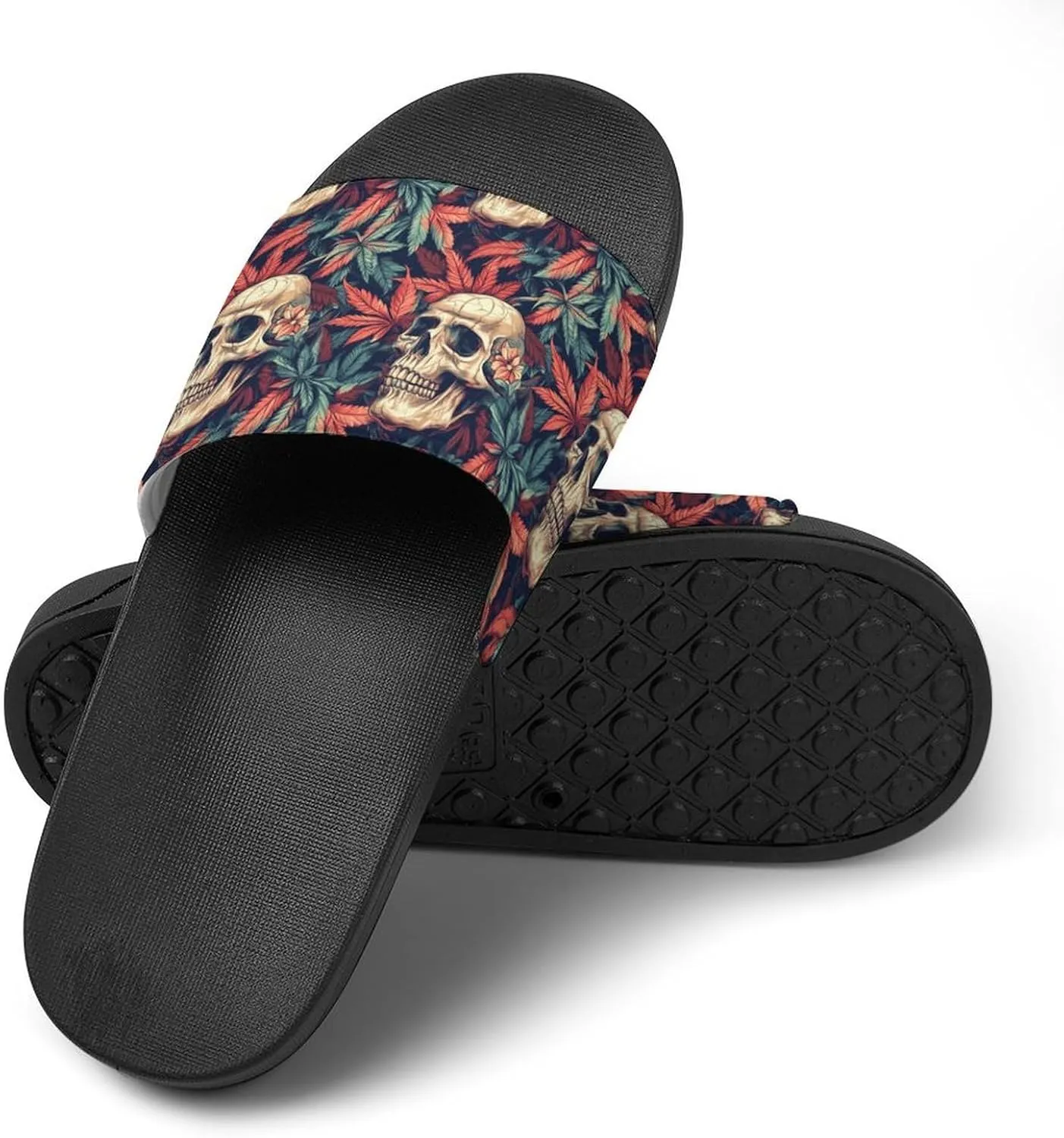 Skull Marijuana Leaf Slippers Shower Slipper In-Door Slipper Quick Drying Non-Slip Bathroom Pool Woman Man PVC