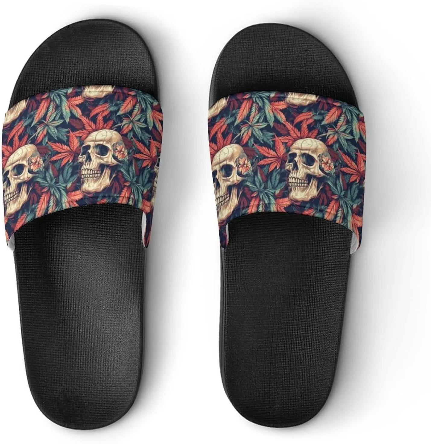Skull Marijuana Leaf Slippers Shower Slipper In-Door Slipper Quick Drying Non-Slip Bathroom Pool Woman Man PVC