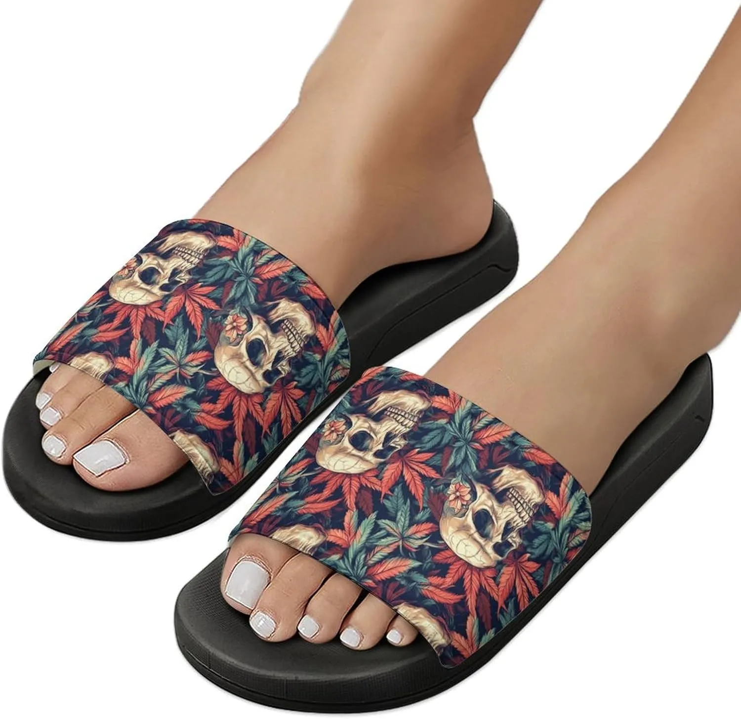 Skull Marijuana Leaf Slippers Shower Slipper In-Door Slipper Quick Drying Non-Slip Bathroom Pool Woman Man PVC